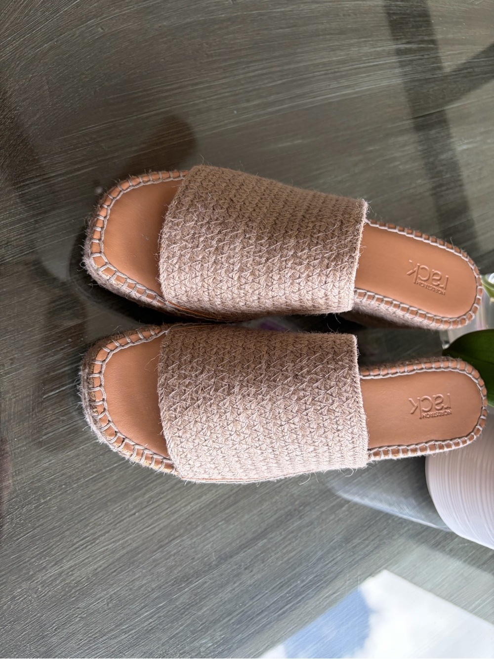 Nordstrom Rack designer Wedge Slide sandal in beige.